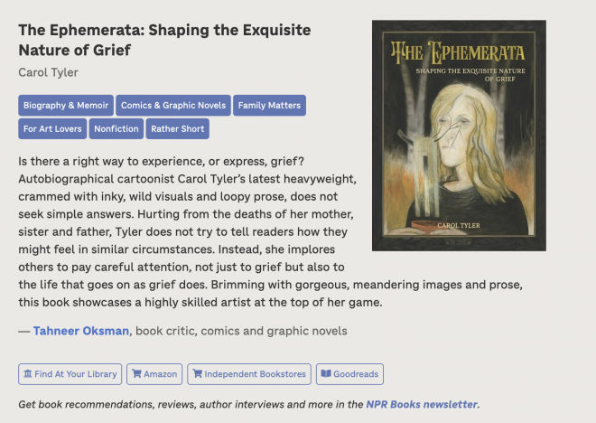 The Emphemerata: Shaping the Exquisite Nature of Grief by Carol Tyler  Is there a right way to experience, or express, grief? Autobiograp...