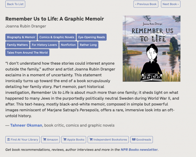 Remember Us to Life: A Graphic Memoir by Joanna Rubin Dranger  “I don't understand how these stories could interest anyone out...
