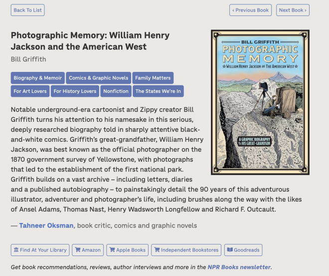 Photographic Memory: William Henry Jackson and the American West by Bill Griffith  Notable underground-era cartoonist and Zippy creator B...