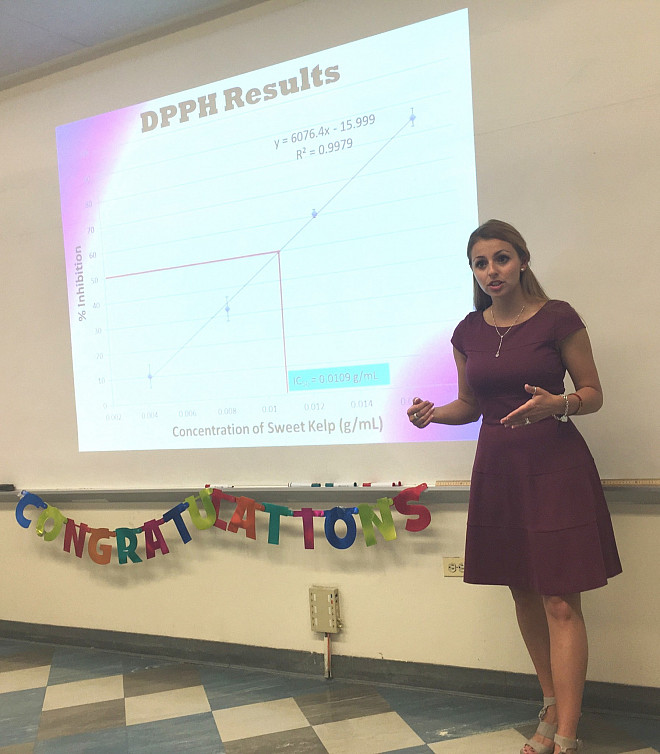 Marisa Dunigan, a senior Biology major, defended her thesis on antioxidants in edible seaweeds.
