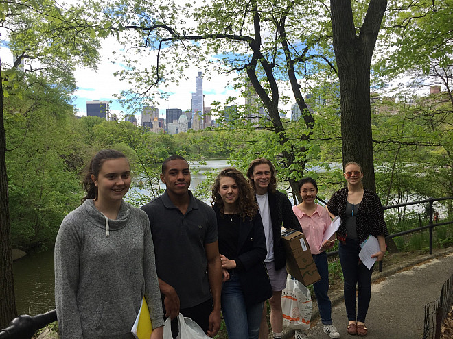 Prof. Leri's Chemistry and the Environment (CHEM/ENV 105) students measure water quality in The Lake in Central Park's Ramble.