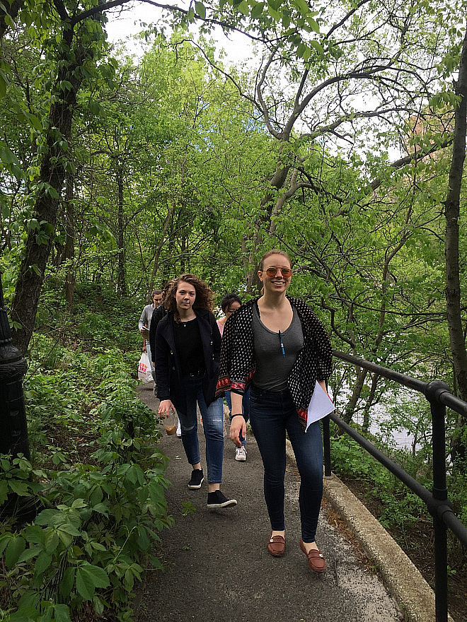 Prof. Leri's Chemistry and the Environment (CHEM/ENV 105) students measure water quality in The Lake in Central Park's Ramble.