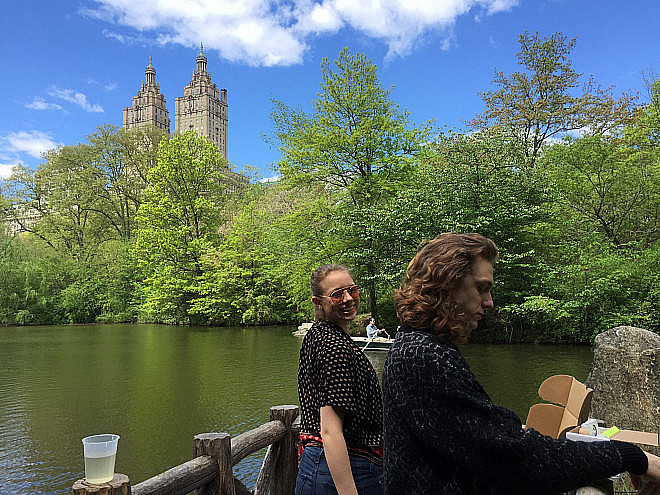 Prof. Leri's Chemistry and the Environment (CHEM/ENV 105) students measure water quality in The Lake in Central Park's Ramble.