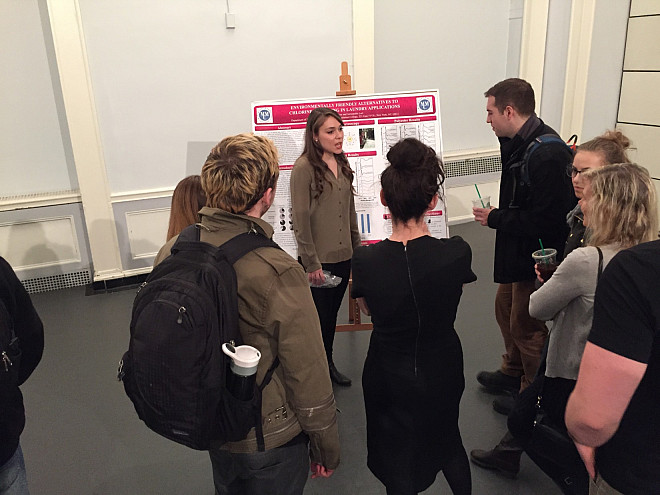 Katie Ness delivers her poster presentation on Environmentally Friendly Alternatives to Chlorine Bleaching in Laundry Applications.