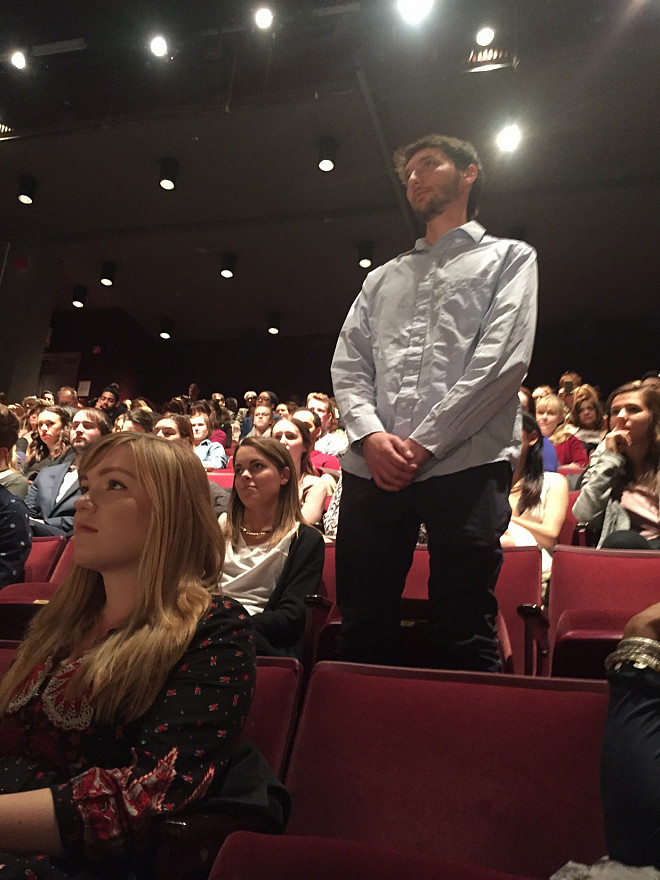 Austin Gellis stands to receive his Certificate in the Environmental Studies Minor at the Senior Awards Ceremony.