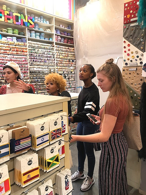 Students in Dr. Kim's Business of Fashion class toured Mood Fabrics and M&J Trimming, and took the opportunity to source materia...