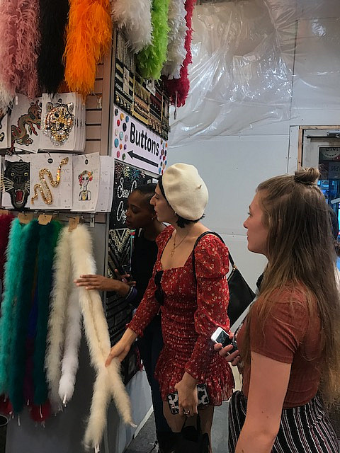 Students in Dr. Kim's Business of Fashion class toured Mood Fabrics and M&J Trimming, and took the opportunity to source materia...