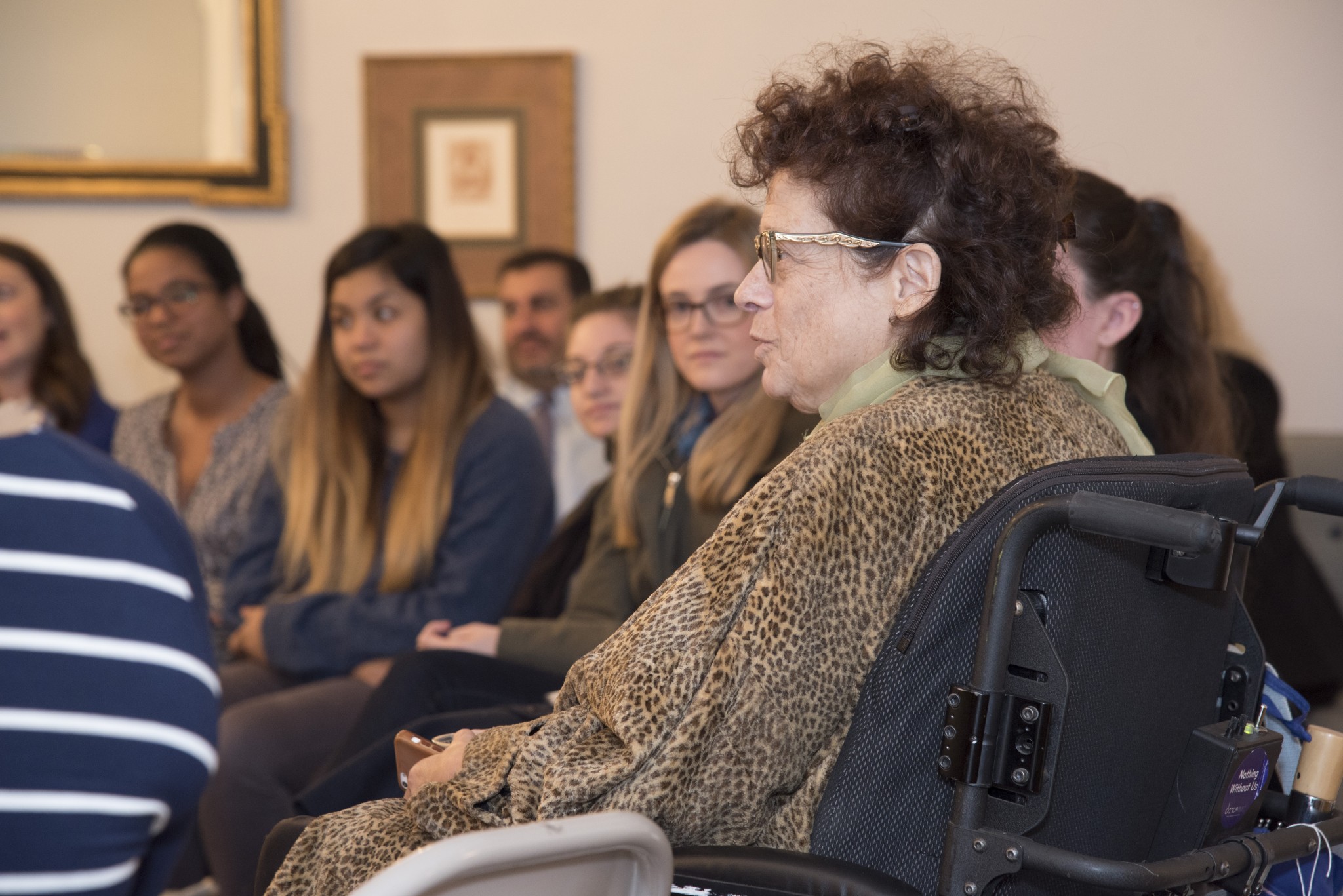 Dr. Simi Linton speaking with students before the Rudin Lecture
