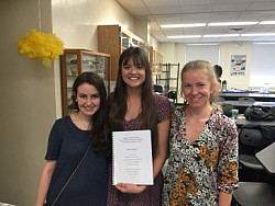 L-R: Emma Kamen ('18), Rosie Wenrich ('17), and Dr. Alessandra Leri at Rosie's Honors in Biology Defense