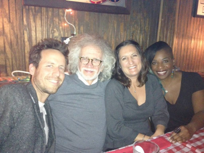 Professor Emeritus David Linton at a gathering with former students in Santa Monica, California. From left to right: Aaron Michaelson '04...