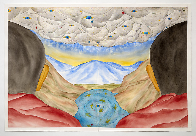 Ben Paljor Chatag, Journey to Lhamo Latso, Watercolor, 30x44, 2017