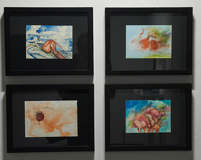 Sarah Olson, Tree Planets, Ink, watercolor and pastel on paper, 5x7, 2015