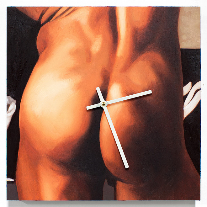 Rubinstein, Conroy, Oil on panel, resin, clock mechanism, 12 x 12”, 2017