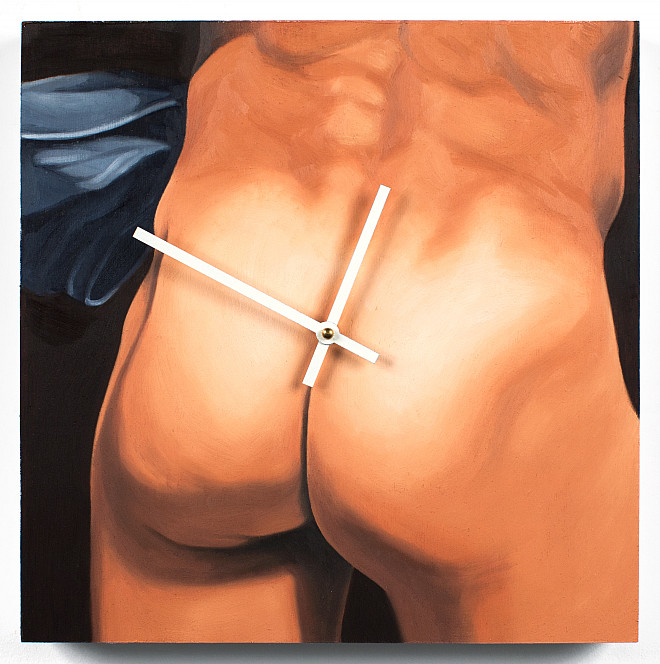 Rubinstein, Rafael, Oil on panel, resin, clock mechanism, 12 x 12”, 2017