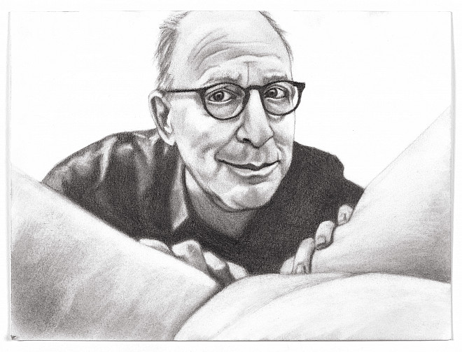 Rubinstein, Just Eating, Not Talking, Graphite and charcoal on paper, 12 x 9”, 2019