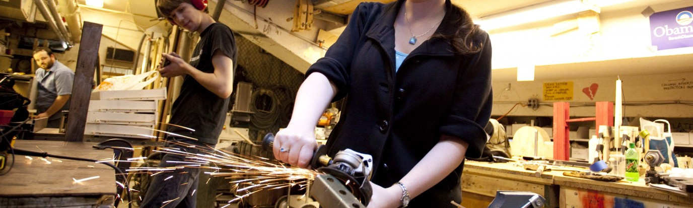 MMC student in the Scene Shop