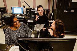 In the recording studio.