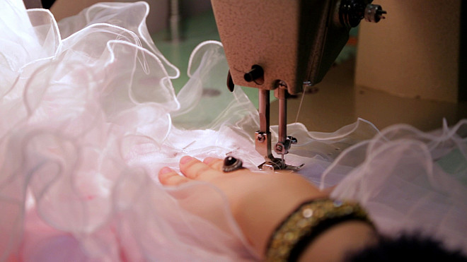 Student building a costume