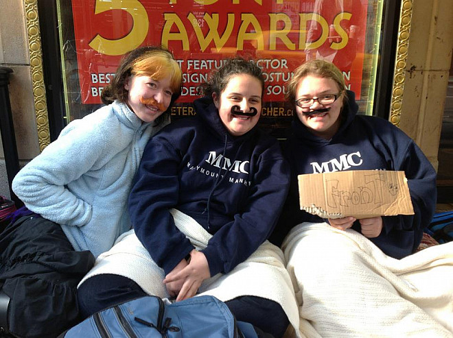 Theatre Arts students in line to get tickets for Peter and the Starcatcher on Broadway
