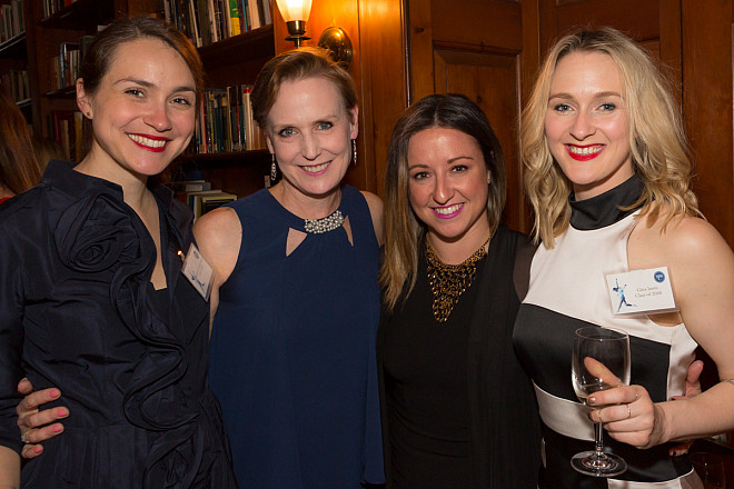 Katherine Hozier-Adams '08, Katie Langan Professor of Dance and Chair of Dance Department, Brielle Kruse '07, and Gina Ianni '08